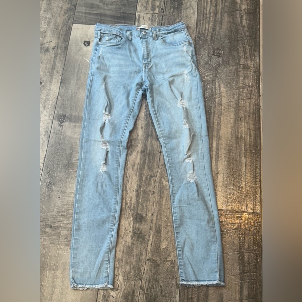 Levi's 720 Jeans Girls 16 High Rise Super Skinny Light Blue Denim Frayed Hem EUC